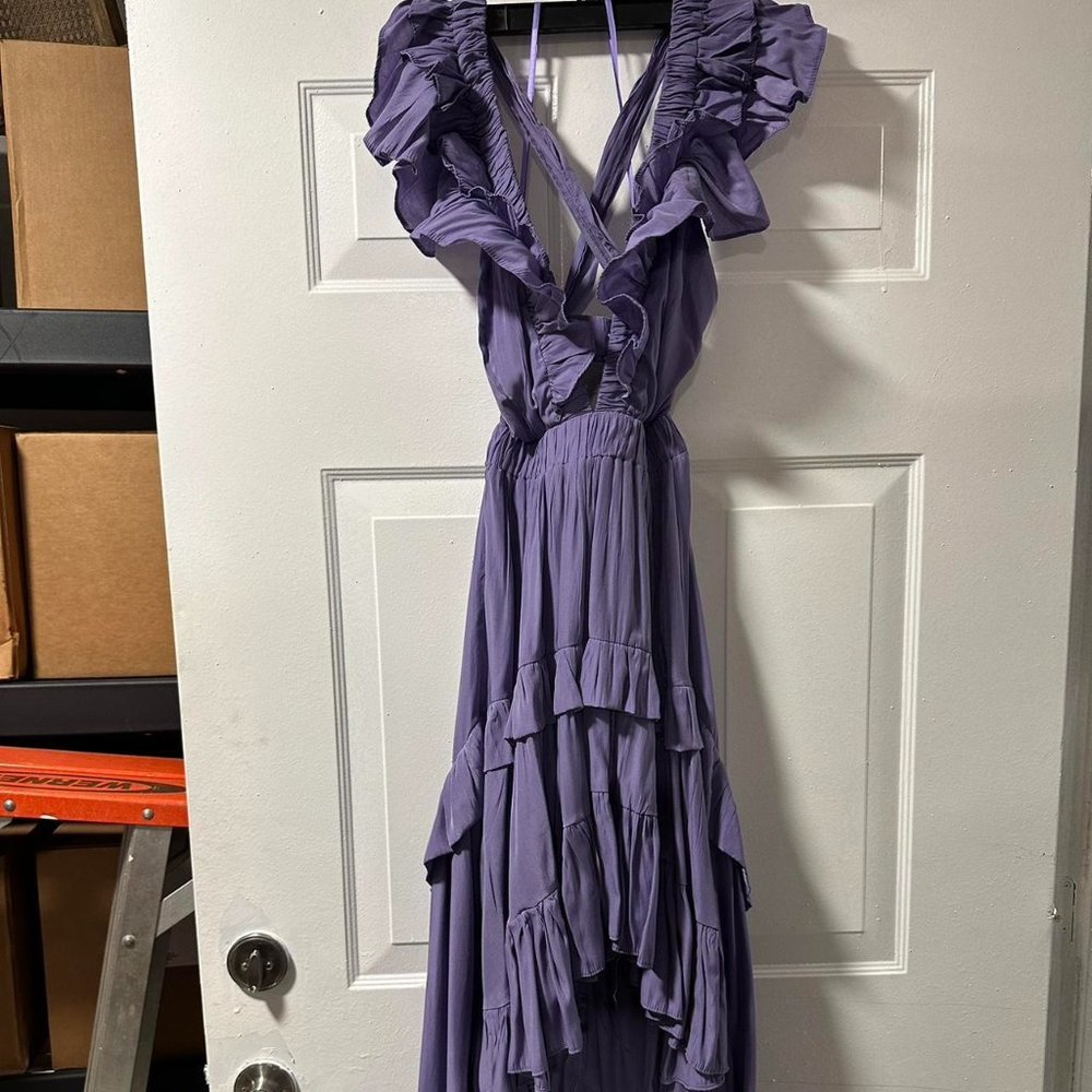 Womens Purple Maxi Dress High Low Spanish Style Ruffled Tiered Cosplay Costume